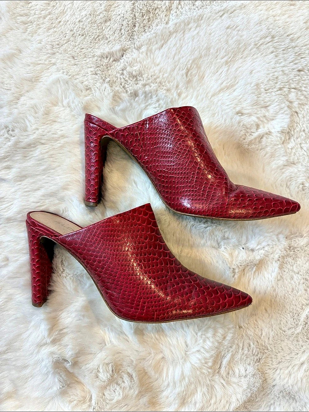 ALDO Pointed Toe Crocodile-Embossed Mules in Red